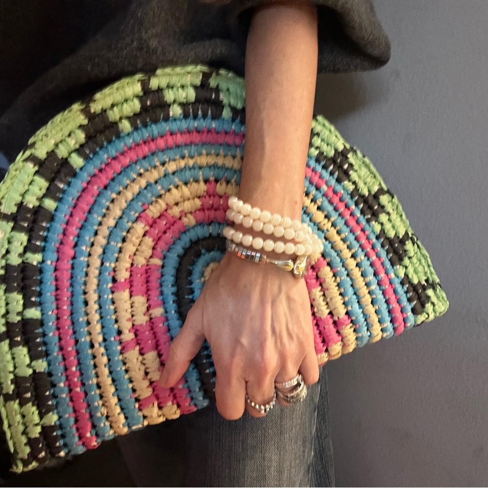 NWT Bay Sky Vibrant Woven Clutch With Zipper